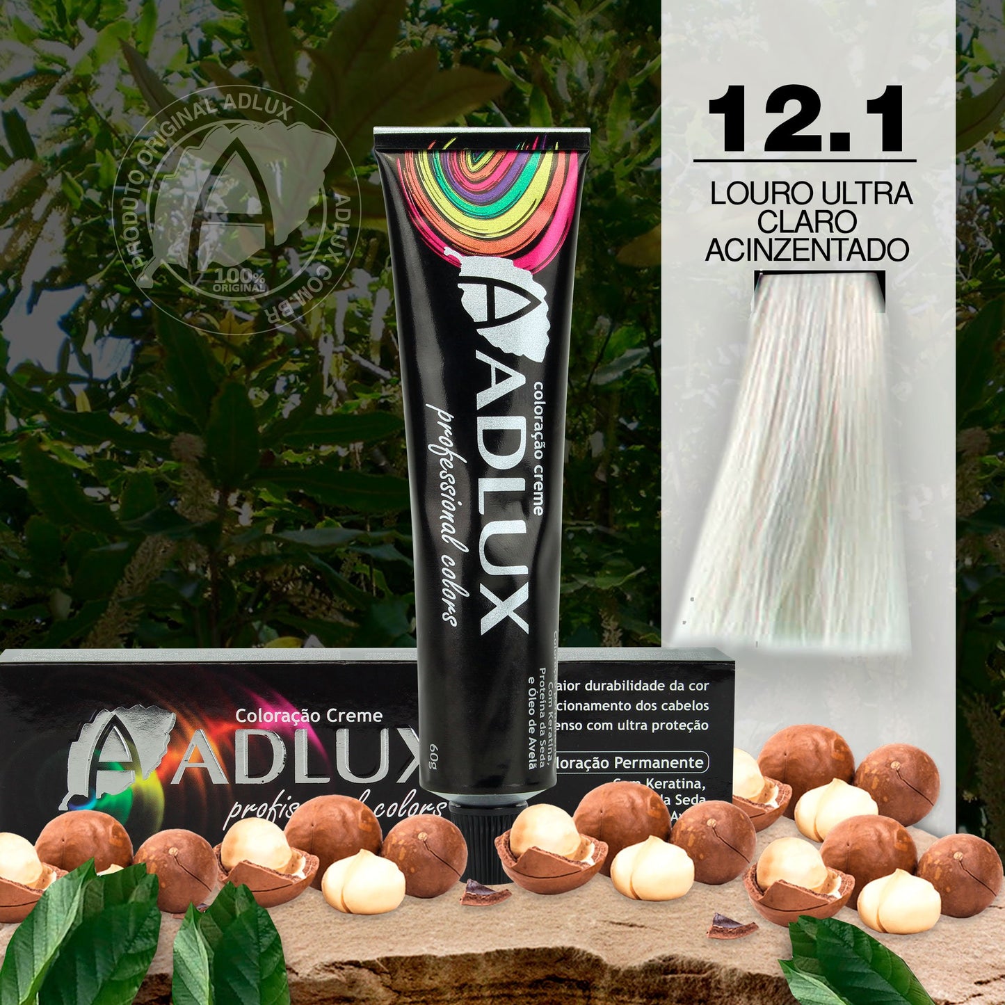 Coloração Creme Adlux 12.1 Louro Claríssimo Acinzentado - 60g