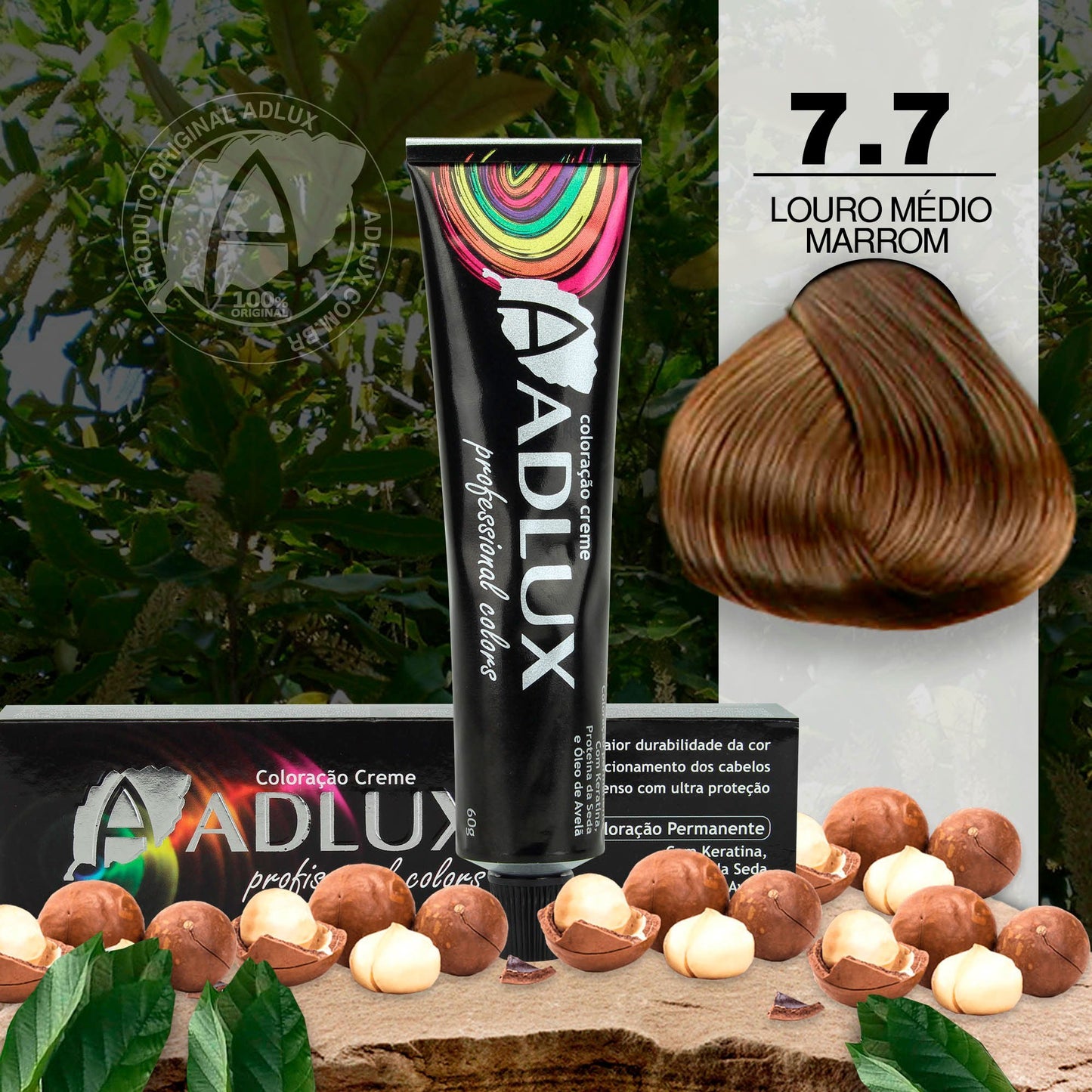 Coloração Creme Adlux 7.7 Louro Médio Marrom - 60g