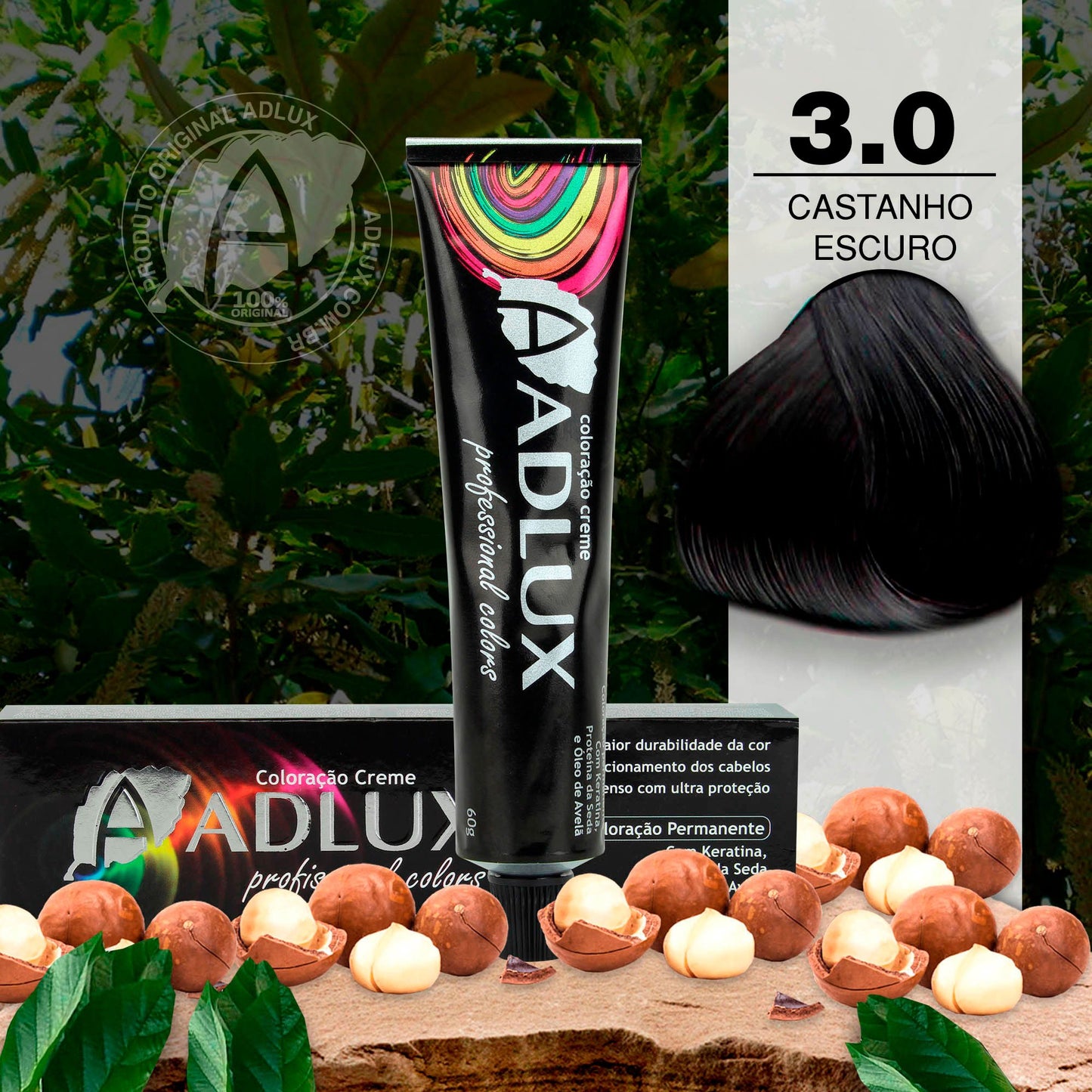 Coloração Creme Adlux 3.0 Castanho Escuro - 60g