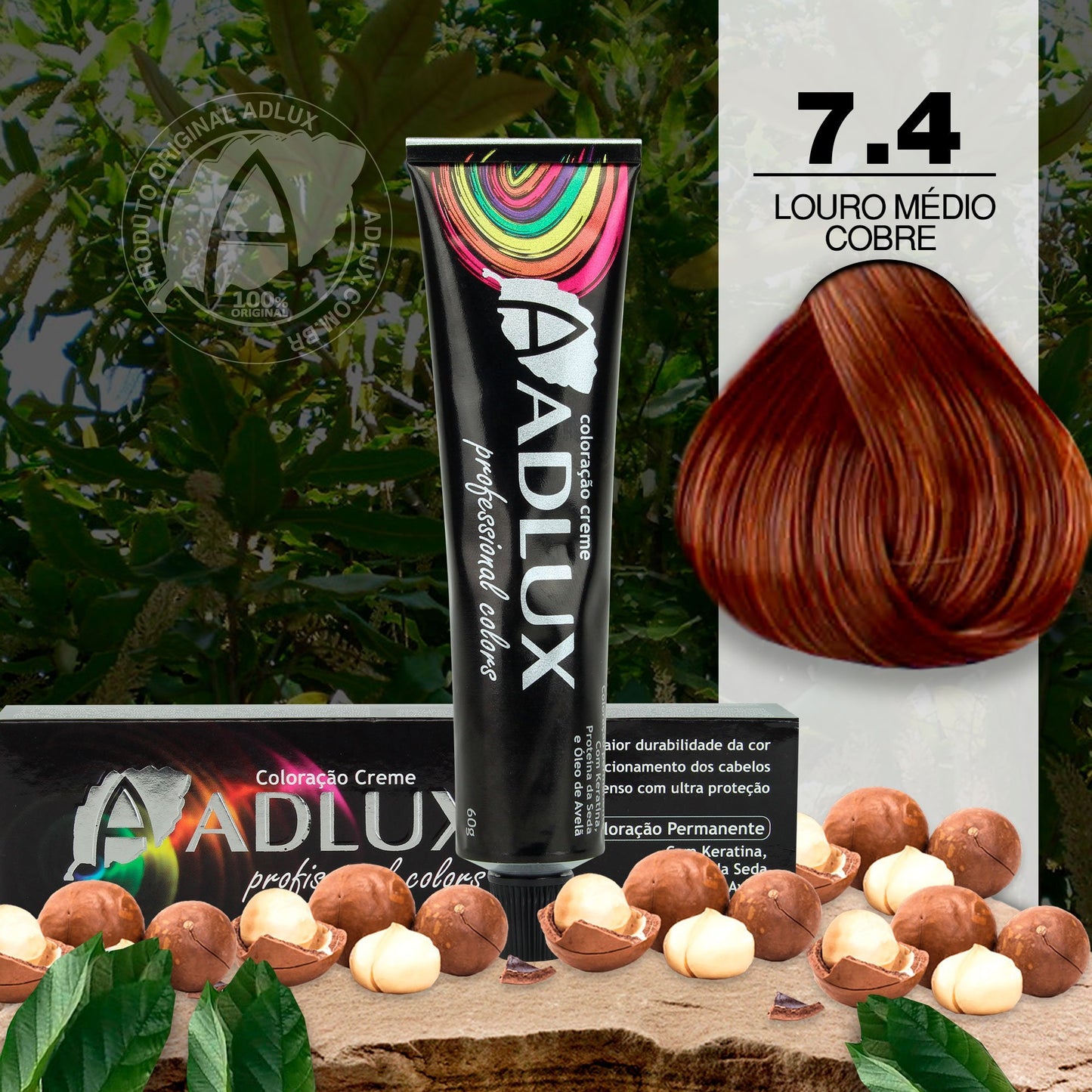 Coloração Creme Adlux 7.4 Louro Médio Cobre - 60g